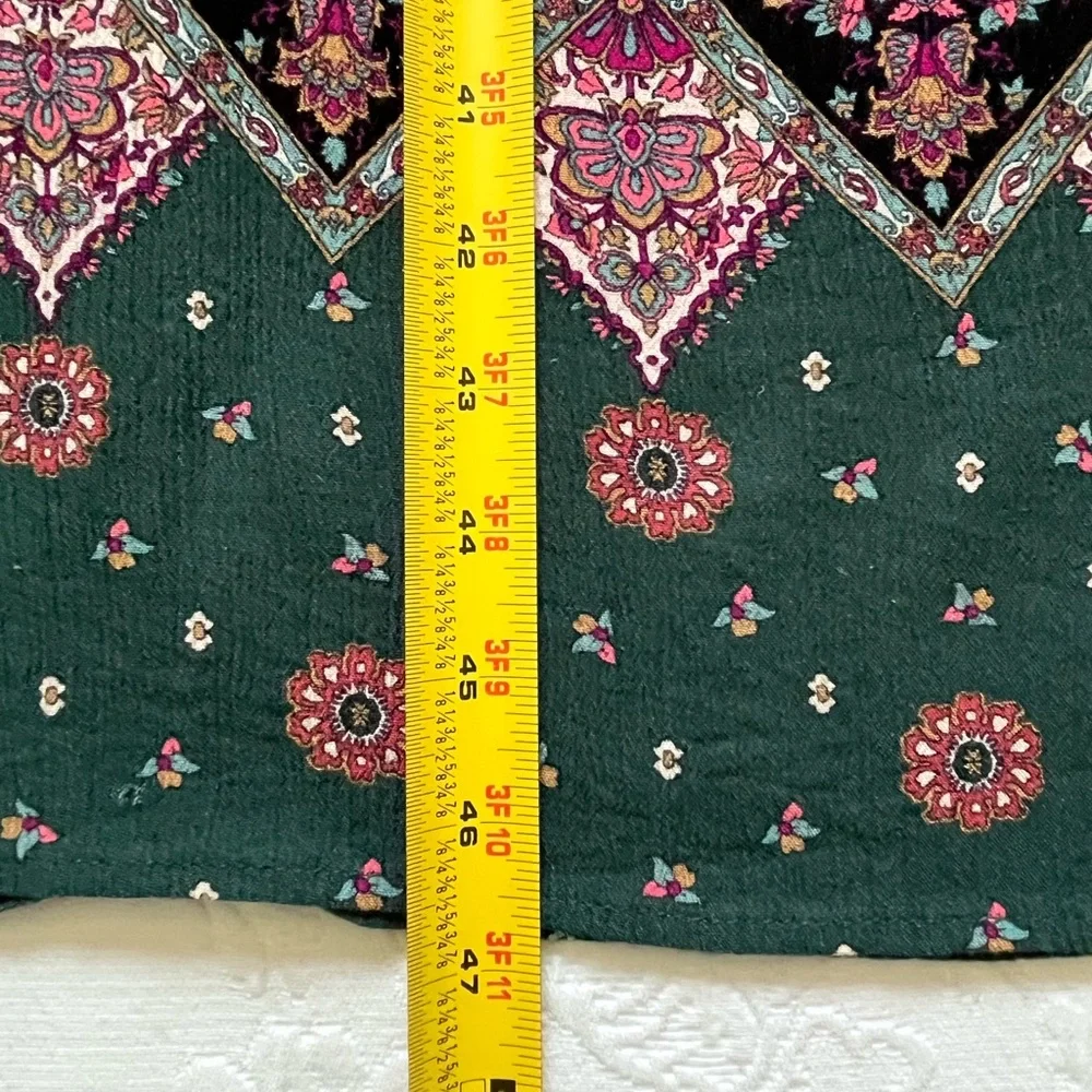 Knox Rose XL Boho Peasant Prairie Green Floral MIDI Dress Rayon - Picture 9 of 11
